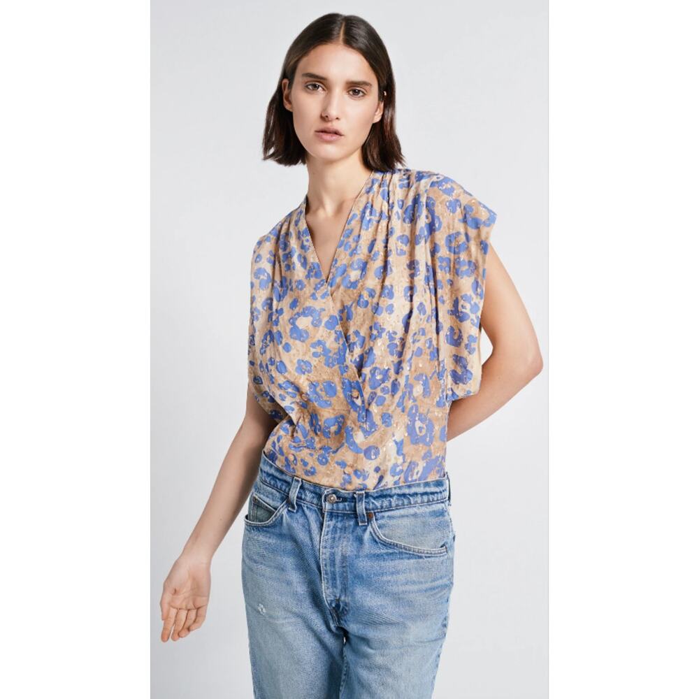 SMYTHE‎ Yoda Top Metallic Lavender Size XS Double Breasted Blouse Champagne Blue